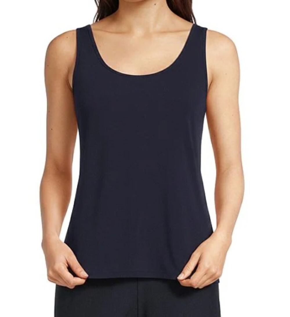 Eileen Fisher 100% Silk Shell Tank Top Scoop Neck Sz Small Black